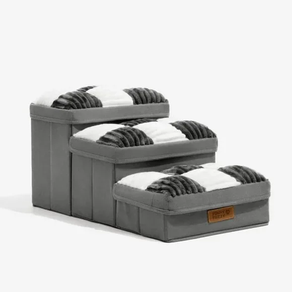 FUNNYFUZZY Dog Stairs with Storage 13“H,Foldable 3-Step